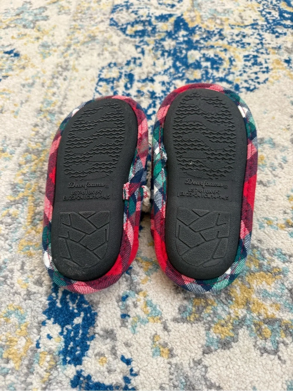 Plaid Lil Bear Baby Slippers - Red & Green